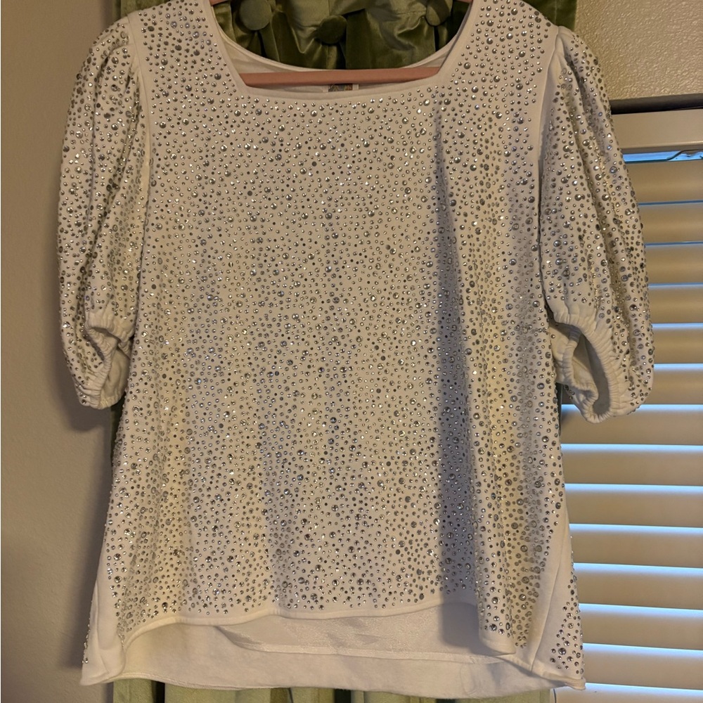 QUEEN OF SPARKLES White Sequin Blouse